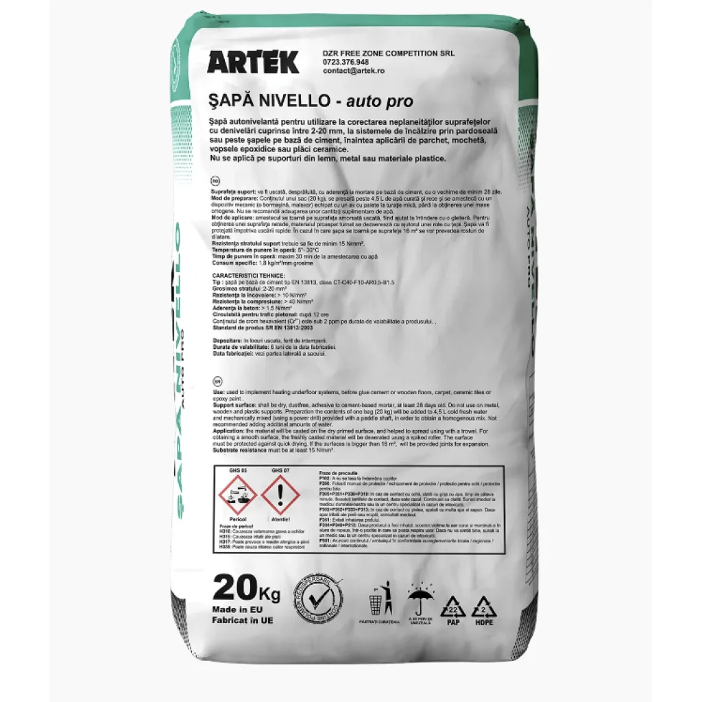 Sapa autonivelanta pe baza de ciment Artek Nivello 20 kg 1